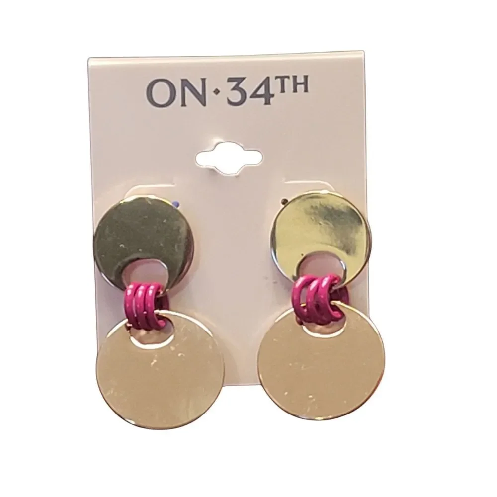 On 34th Gold-Tone Disc & Color Ring Drop Earrings - NWT